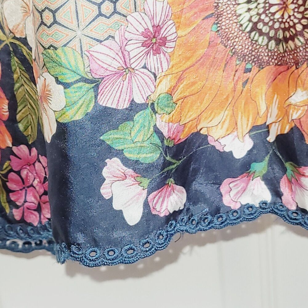 Johnny Was Navy Hot Pink Floral SILK Kimono Blouse - Picture 7 of 13